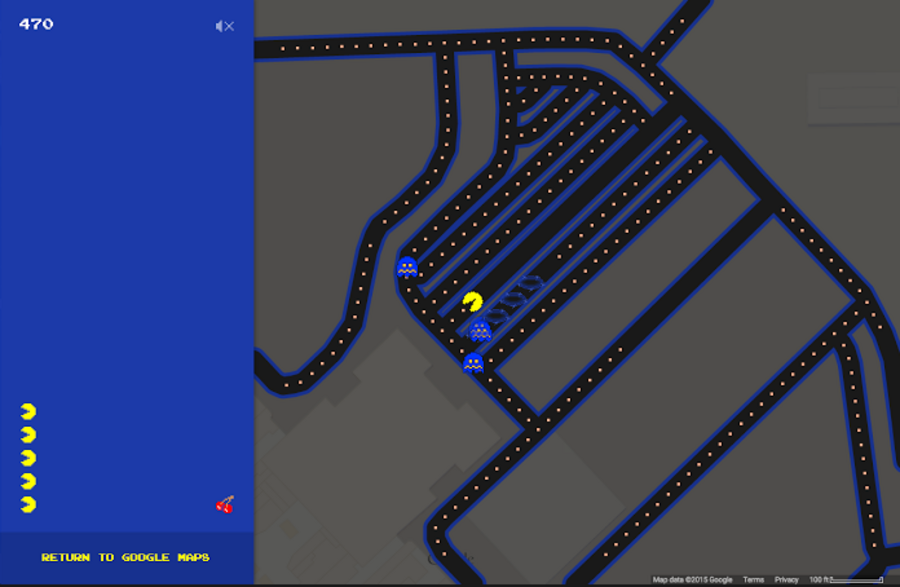 PacMan invades Google Maps for April Fool's Day